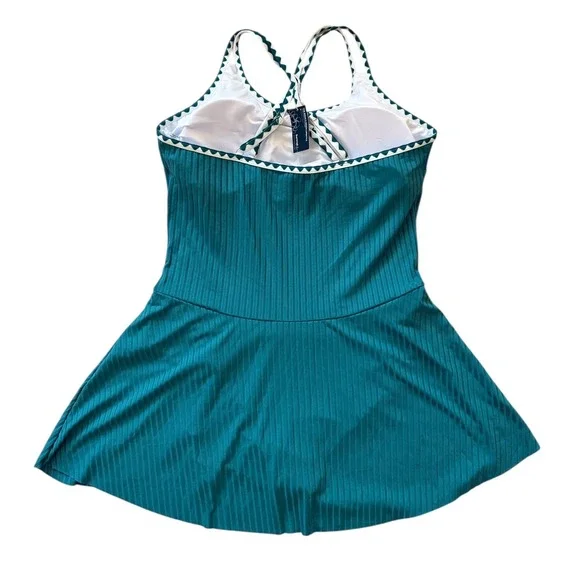 NEW‎ Summer Mae Size 16 Teal Ribbed Swim Dress with Ruched Skirt - Picture 8 of 10